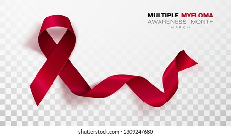 Multiple Myeloma Awareness Month. Burgundy Color Ribbon Isolated On Transparent Background. Vector Design Template For Poster. Illustration