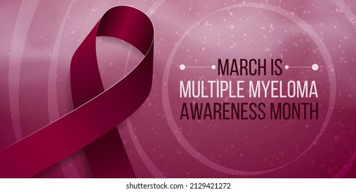 Multiple Myeloma Awareness Month Concept. Banner Template With Burgundy Ribbon And Text.  Vector Illustration.