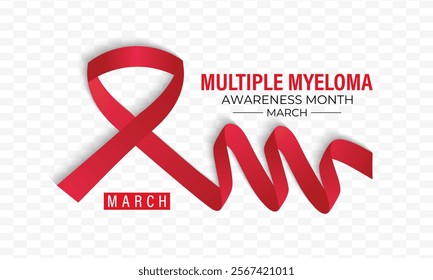 Multiple Myeloma Awareness Month. Realistic Burgundy Ribbon with Calligraphy Ribbon, Realistic ribbon. Vector illustration of background. 