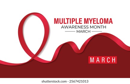 Multiple Myeloma Awareness Month. Realistic Burgundy Ribbon with Calligraphy Ribbon, Realistic ribbon. Vector illustration of background. 
