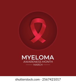 Multiple Myeloma Awareness Month. Realistic Burgundy Ribbon with Calligraphy Ribbon, Realistic ribbon. Vector illustration of background. 
