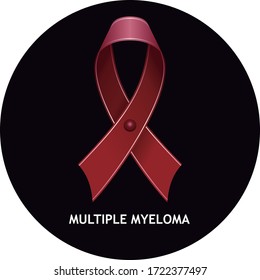 Multiple Myeloma Burgundy Ribbon on Black Circle, Vector