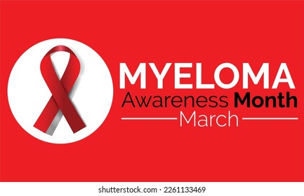 Multiple Myeloma. Calligraphy Poster Design. Realistic Burgundy Ribbon. March is Cancer Awareness Month. Vector illustration