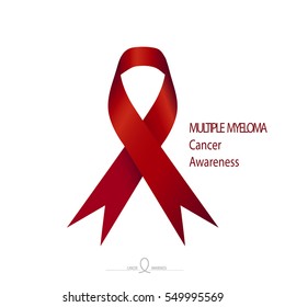 Multiple Myeloma Cancer Awareness, Burgundy red color ribbon on solid white background. March is Multiple Myeloma Cancer Awareness Month.