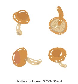 Multiple Nameko Mushrooms Variation Hand Drawn Illustration