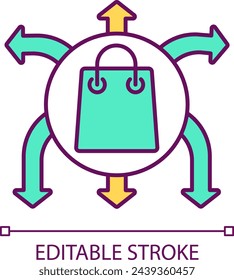 Multiple needs product RGB color icon. Supply for several markets. Share goods. Isolated vector illustration. Simple filled line drawing. Editable stroke