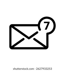 Múltiples correos electrónicos Nuevos alertan de un símbolo de letra con un contador circular que muestra 7