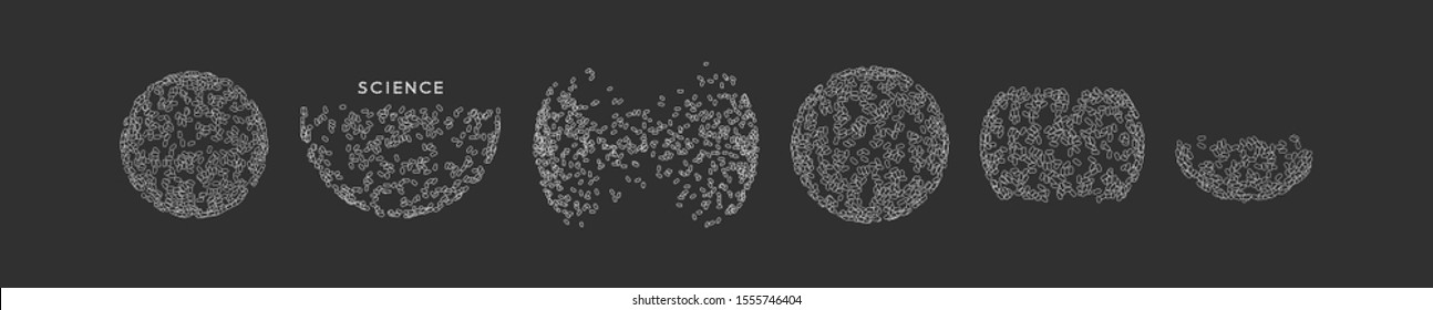 Multiple ovals on a larger sphere. Abstract molecular structure with particles. Scientific background. 3d vector illustration for advertising, marketing and presentation.