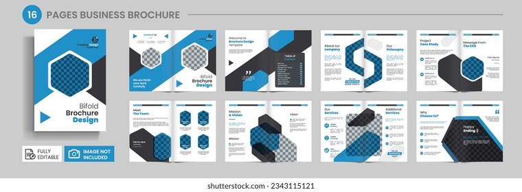 Multiple page business brochure design or company profile, 16 page brochure