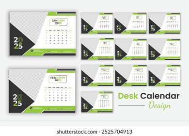 Multiple pages desk calendar design template 2025, 12 pages, minimal design, corporate calendar.