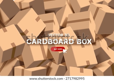 Multiple parcel boxes, cardboard boxes, or product boxes are stacked together, filling the entire space and serving as a backdrop for advertising designs, vector 3d illustration for banner design