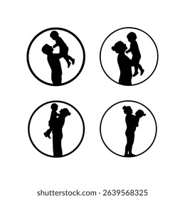 Multiple parent child interactions silhouette icon vector flat design on white background