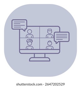 Múltiples participantes participaron en una discusión virtual usando la pantalla de la computadora, con burbujas de chat que indican conversación. Tecnología moderna en concepto de entorno colaborativo