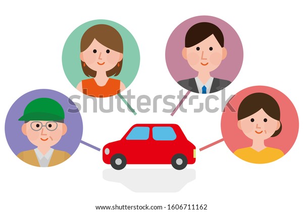 Multiple\
people\
Car sharing service\
illustration