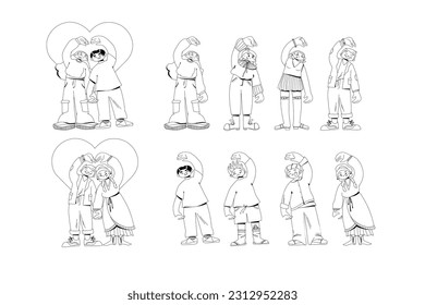 Multiple people folding hands in the shape of heart, constructor interchangeable set, isolated on white