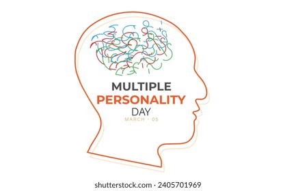 Día de la Personalidad Múltiple. fondo, banner, tarjeta, afiche, plantilla. Ilustración vectorial.