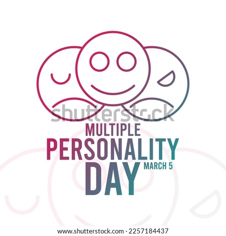 Multiple Personality Day. March 5. Line icon of faces with different expressions. Gradient. Poster, banner, card. Eps 10.