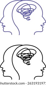 Vários ícones de personalidade. Ilustração de vetor. Duas Personalidades em Uma Pessoa. Transtorno Mental, Personalidade Dividida, Remédio. Conceito de saúde mental