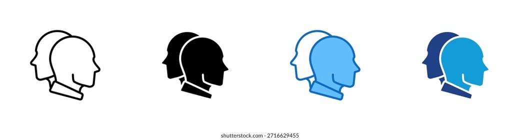 Multiple Personality Multiple Style Icon Design Vector - Two overlapping human heads representing split identity, dual personality, or psychological diversity