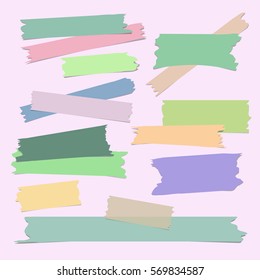 Multiple pieces of colorful sticky tape in different shapes on light background