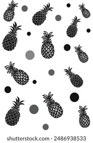 multiple pineapples black and white in  white background