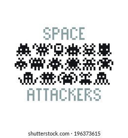 Multiple Pixel Art 8-bit Retro Arcade Alien Characters