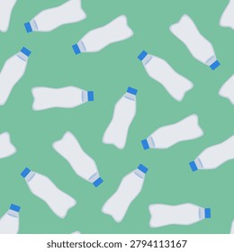 Multiple plastic water bottle silhouettes create a repeating pattern on a light green surface. Suitable for ecofriendly designs and environmental themes.
