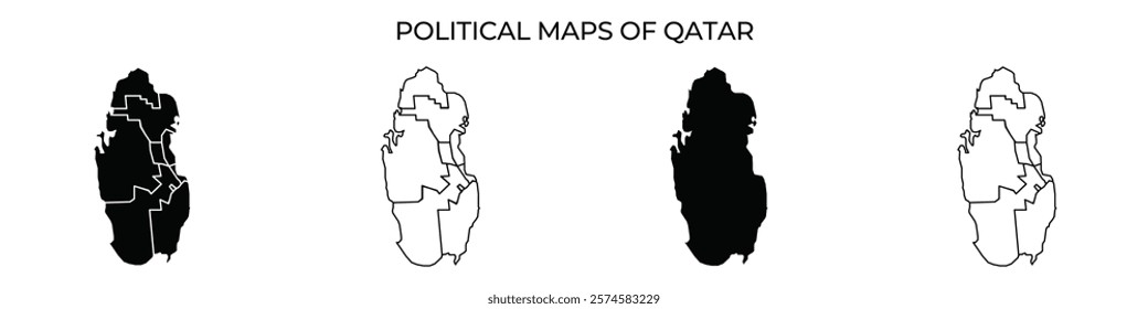 Multiple political maps of Qatar are displayed in different colors and styles. These representations highlight the intricate boundaries and divisions within the country.