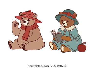 Multiple pose different activity of bear. Animals cartoon.