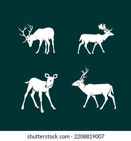 Multiple Positions of Deer In Silhouette