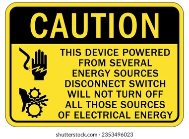 Multiple power source electrical warning sign and labels