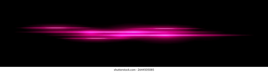 Multiple purple light streaks with glowing motion blur on black background. Futuristic laser trails ideal for sci-fi overlays, HUD design, speed effects, or digital transitions.