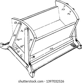Multiple Purpose Child Cradle is a device used to carry an infant or small child vintage line drawing or engraving illustration.
