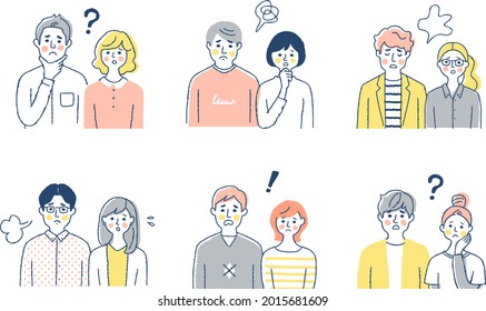 Multiple puzzled couples, upper body set