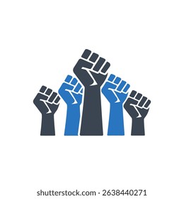 multiple raised fists symbolizing protest icon