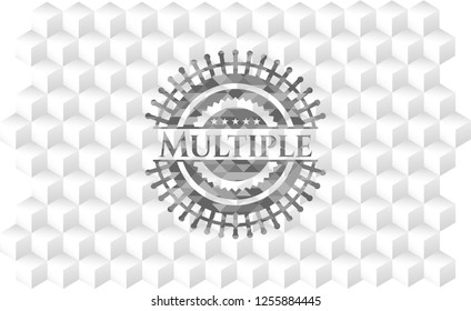 Multiple realistic grey emblem with geometric cube white background