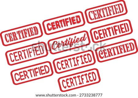Multiple red certified stamps on transparent background for approval and approval processes