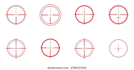 Múltiples gráficos de punto de mira rojo mostrados en una composición mínima limpia adecuada para imágenes modernas.