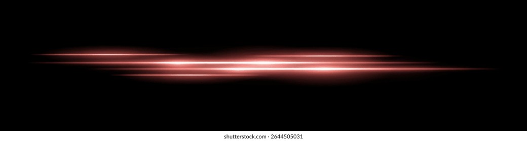 Multiple red light streaks with glowing motion blur on black background. Futuristic laser trails ideal for sci-fi overlays, HUD design, speed effects, or digital transitions.