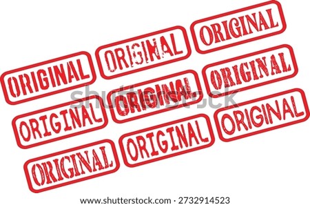 Multiple red original stamps with text on white