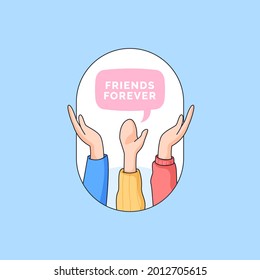 multiple rise hand group of best friends forever vector illustration for happy friendship day cartoon doodle style design
