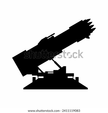 Multiple rocket launcher silhouette icon vector. Missile launcher turret silhouette can be used as icon, symbol or sign. Missile turret icon vector for design of weapon, military, army or war