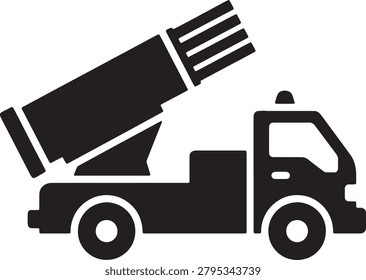 Multiple rocket launcher system vector silhouette illustration, self propelled artillery, military transport. Rocket battery, mobile missile system. Army weapon.