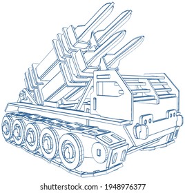 Mehrere Raketenwerfer Spielzeug Puzzle Vector 02. Illustration einzeln auf weißem Hintergrund. Eine Vektorgrafik des Raketenabschusshintergrundes.