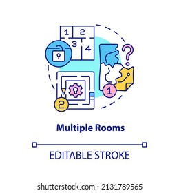 Multiple rooms concept icon. Escape room aspect abstract idea thin line illustration. Solve mission. Immersive experience. Isolated outline drawing. Editable stroke. Arial, Myriad Pro-Bold fonts used