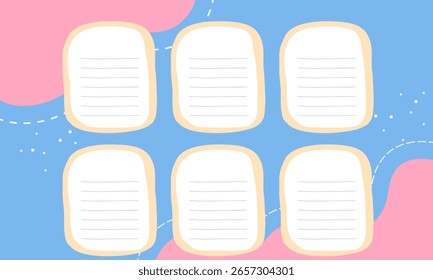 Múltiplas notas arredondadas e alinhadas com pontos coloridos em um fundo azul claro. Ideal para memorandos, rótulos, organização, aplicativos de produtividade e interfaces de usuário