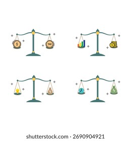 Multiple scales balancing financial concepts like taxes and money.