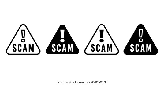 Multiple Scam Warning Signs with Exclamation Mark and Triangle Shape Vector Design on White Background