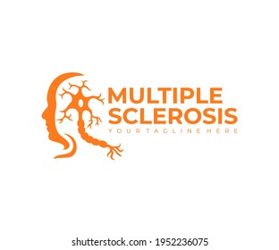 Multiple Sclerosis, Autoimmune Disease And Human Face, Logo Design. Disease, Medicine, Neuron And The Nerves Of The Brain And Spinal Cord, Vector Design And Illustration