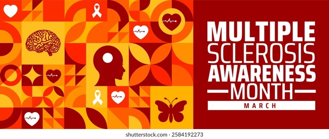 Multiple Sclerosis Awareness Month background banner or poster design template. observed every year in March. Holiday concept. Use to any Template, card, poster, placard, template.